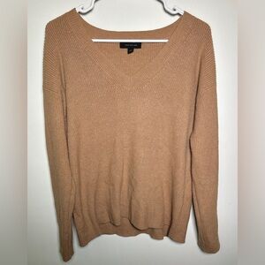Ann Taylor Light Brown Ribbed V-Neck Knit Sweater
